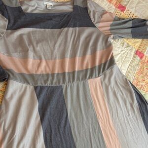 Striped Maxi Dress in Gray, Pink, and Black